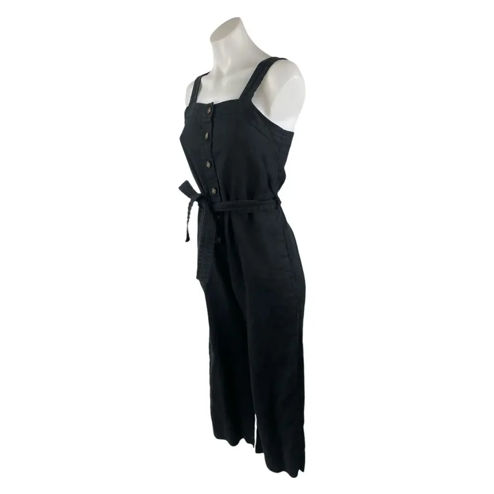 Everlane 100% Linen Square Neck Sleeveless Button Up Wide Leg Jumpsuit Romper 0
